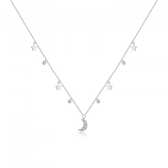 Collar con colgante de estrella y luna estilo Pandora de plata - SCN420 - Haga click en la imagen para cerrar