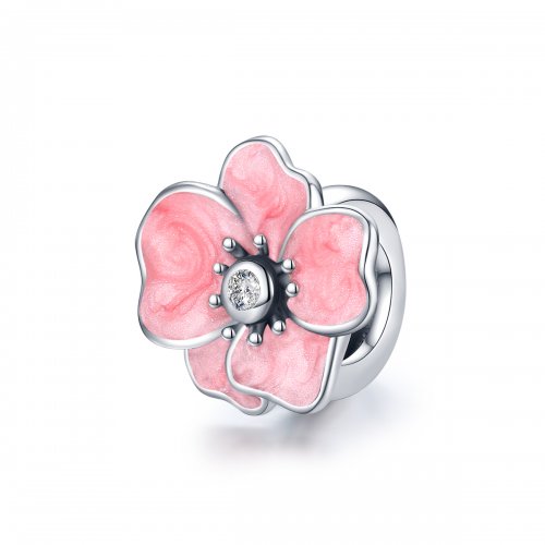 Pandora Style Abalorio de Plata con Flor Rosa - SCC1729