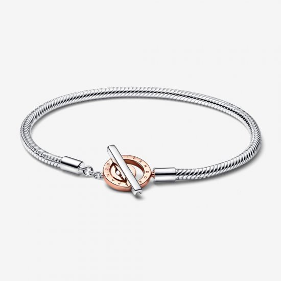 Pulsera de cadena con serpiente y barra en T con logotipo de dos tonos Pandora Moments - 582309C00 - Haga click en la imagen para cerrar