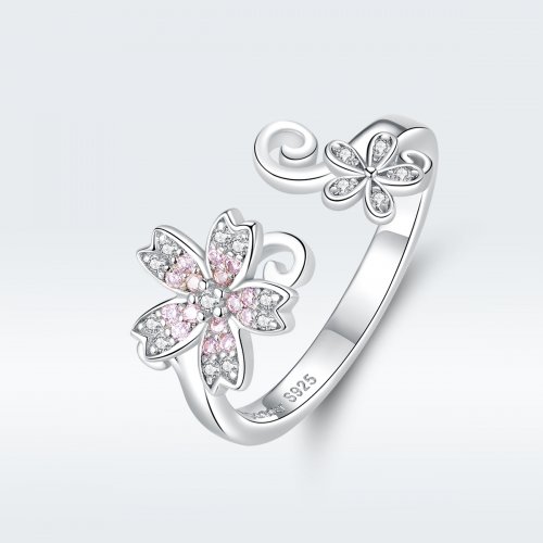 Anillo abierto de plata estilo Pandora con brillante diseño de Margarita - BSR086