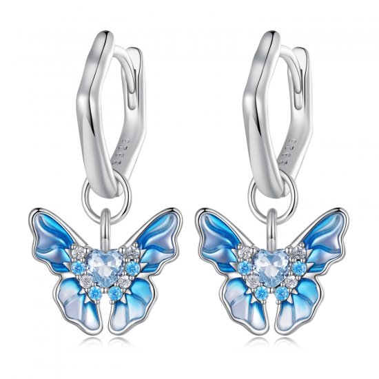 Aretes de aro estilo Pandora con mariposas - BSE845 - Haga click en la imagen para cerrar