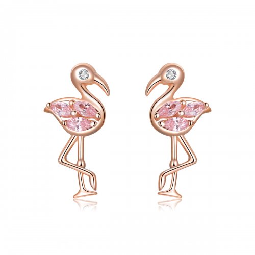 Pendientes de botón estilo Pandora en oro rosa con flamencos - BSE120