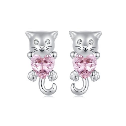 Pendientes con forma de gato y corazón estilo PANDORA - SCE1773