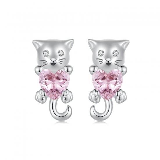 Pendientes con forma de gato y corazón estilo PANDORA - SCE1773 - Haga click en la imagen para cerrar