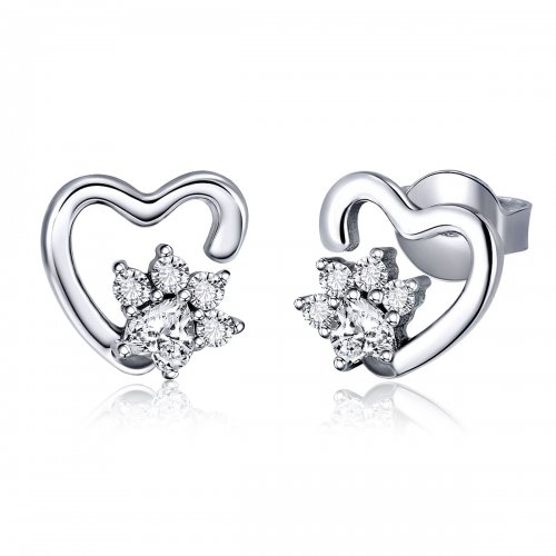 Pendientes de tuerca de plata estilo Pandora con lindas huellas de gato - SCE415