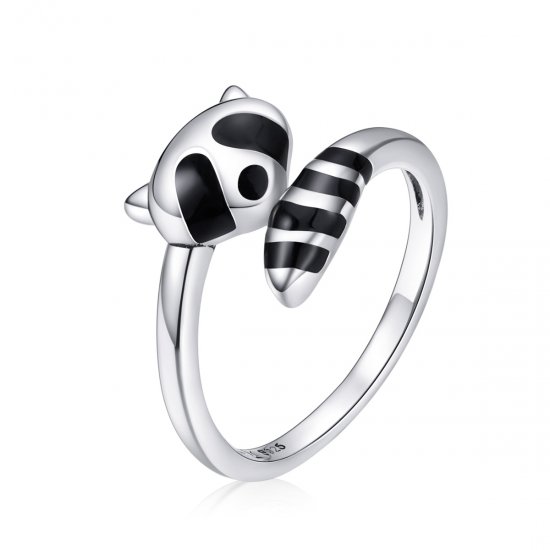 Anillo abierto de plata estilo Pandora con un lindo mapache - SCR652 - Haga click en la imagen para cerrar