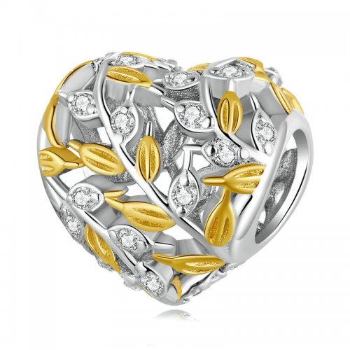 Charm en forma de corazón con hojas estilo Pandora - BSC672
