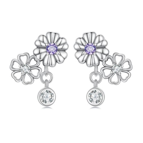 Pendientes de botón de estilo Pandora con pequeñas margaritas - SCE1514