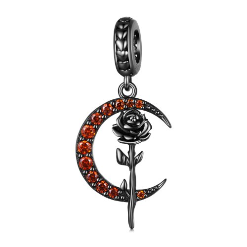 Pendiente de Luna con Rosa al estilo Pandora - SCC2384