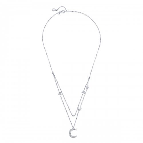 Collar colgante estilo Pandora de Plata con Luna y Estrellas - BSN038