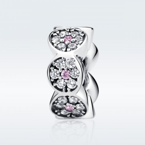 Spacer estilo Pandora de plata con guirnalda rosa - SCC101