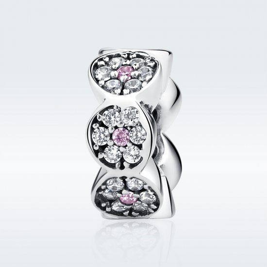 Spacer estilo Pandora de plata con guirnalda rosa - SCC101 - Haga click en la imagen para cerrar