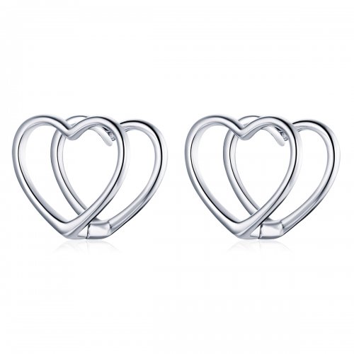 Estilo Pandora Simple - Pendientes de Botón de Doble Corazón - BSE501