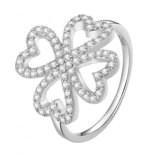 Anillo estilo Pandora de trébol de cuatro hojas - BSR399 - Haga click en la imagen para cerrar