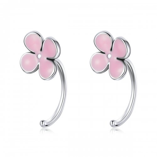 Pendientes de botón estilo Pandora con flores rosas - SCE1286