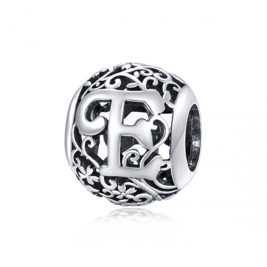 Charm Pandora con letra F y diseño de flor calada - SCC1444-F - Haga click en la imagen para cerrar