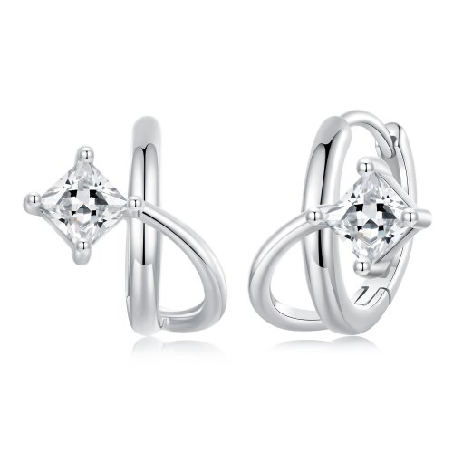 Pendientes de clip de doble capa con circonitas cuadradas estilo PANDORA - BSE1052