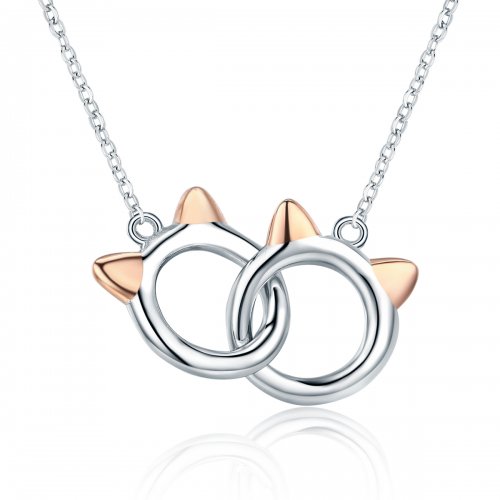Collar de plata con colgante de gato estilo Pandora - SCN252