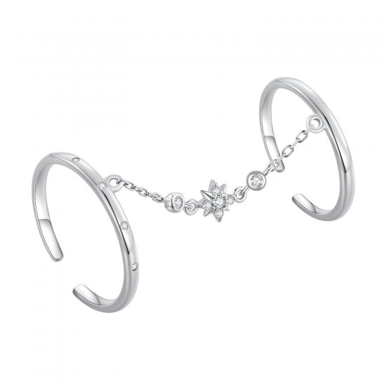 Anillo de doble cadena estilo Pandora, anillo abierto - BSR405 - Haga click en la imagen para cerrar