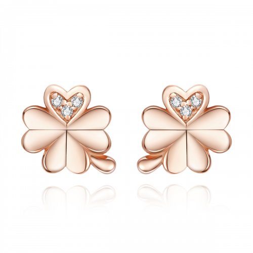 Estos aretes de botón estilo Pandora en color oro rosa con trébol - BSE233
