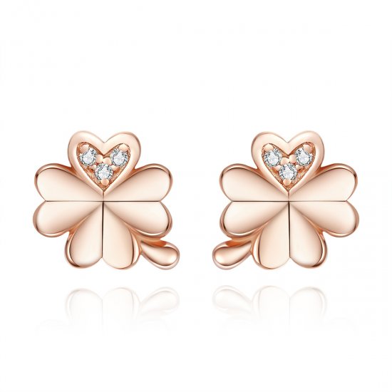 Estos aretes de botón estilo Pandora en color oro rosa con trébol - BSE233 - Haga click en la imagen para cerrar