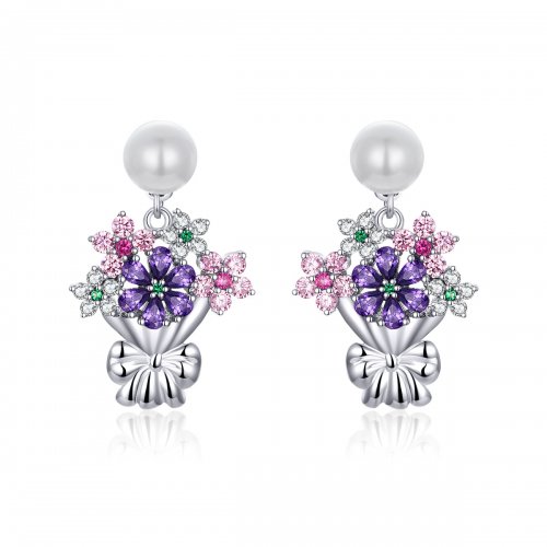 Estos pendientes de botón estilo Pandora con flores - BSE152