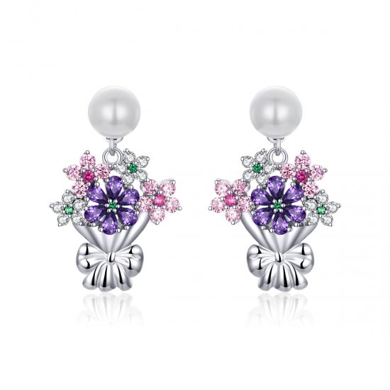 Estos pendientes de botón estilo Pandora con flores - BSE152 - Haga click en la imagen para cerrar