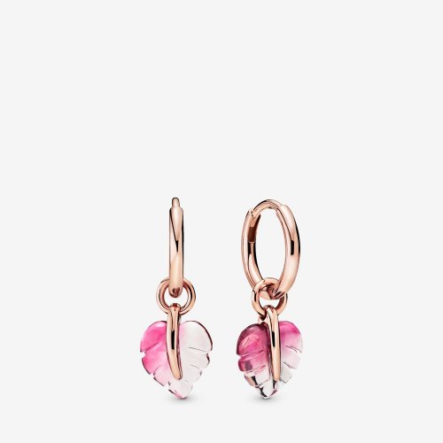 Pendientes de aro PANDORA Hoja de cristal de Murano rosa - 288317PMU