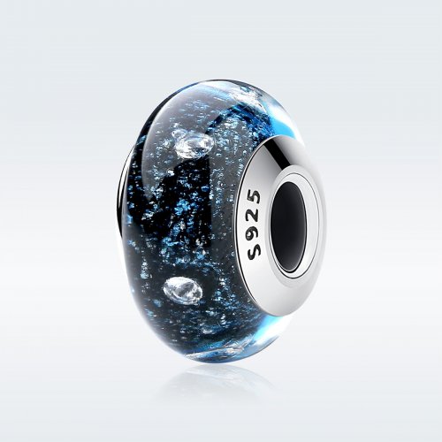 Estilo Pandora Medianoche Burbujeante con Colgante de Vidrio de Murano enroscado - SCZ028