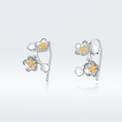Pendientes de botón estilo Pandora en dos tonos bicolor Sakura - SCE778