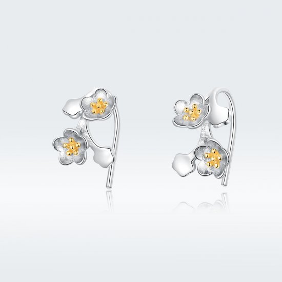 Pendientes de botón estilo Pandora en dos tonos bicolor Sakura - SCE778 - Haga click en la imagen para cerrar