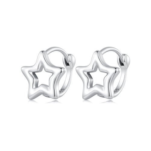 Aretes de argolla con estilo Pandora en forma de estrella - BSE896