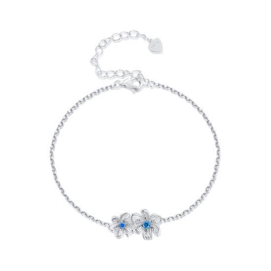 Pulsera de cadena estilo Pandora con flores azules - BSB138 - Haga click en la imagen para cerrar
