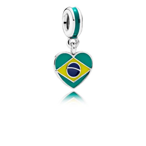 Charm colgante de Bandera del Corazón de Brasil, Esmaltes Mixtos PANDORA