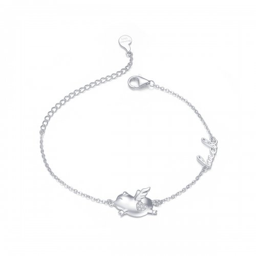 Pulsera estilo Pandora con un pequeño cerdito volador - BSB022