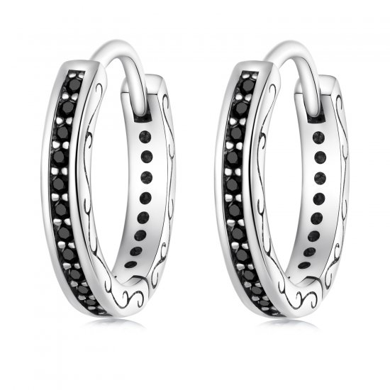 Aretes de Aro con Circonita Negra de Estilo Pandora - SCE1522 - Haga click en la imagen para cerrar