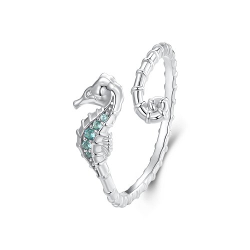 Anillo abierto estilo PANDORA con caballito de mar - BSR559-E