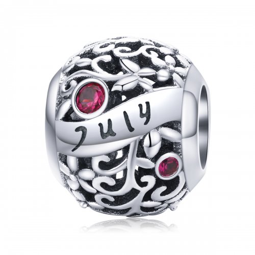 Amuleto de piedra de nacimiento de granate de julio en plata estilo Pandora