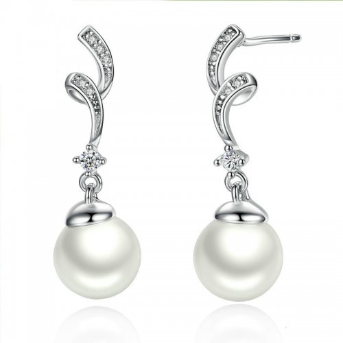 Pendientes colgantes de perla plateada estilo Pandora - SCE035