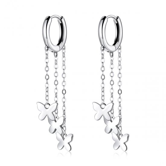 Pendientes colgantes de mariposa con borla plateada estilo Pandora - SCE1173 - Haga click en la imagen para cerrar