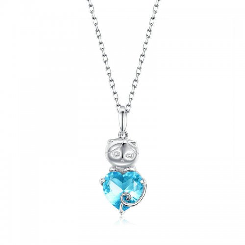 Collar de Gato Azul de Estilo Pandora en Plata - SCN331