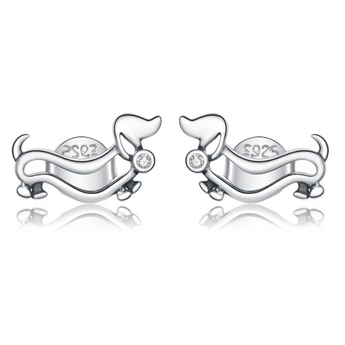 Pendientes de perno de plata estilo Pandora con Dachshund - SCE952
