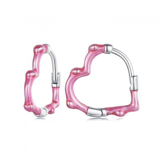 Pendientes en forma de corazón con diseño de rosa estilo PANDORA - SCE1698 - Haga click en la imagen para cerrar