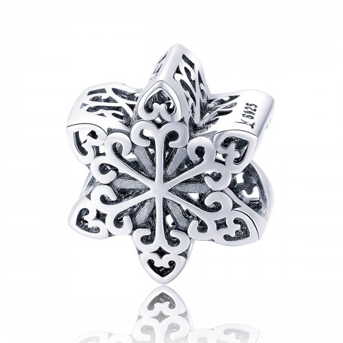 Charm de copo de nieve brillante plateado al estilo Pandora - SCC719