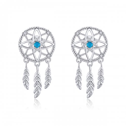 Pendientes colgantes de estilo Pandora con atrapasueños de plata - BSE339