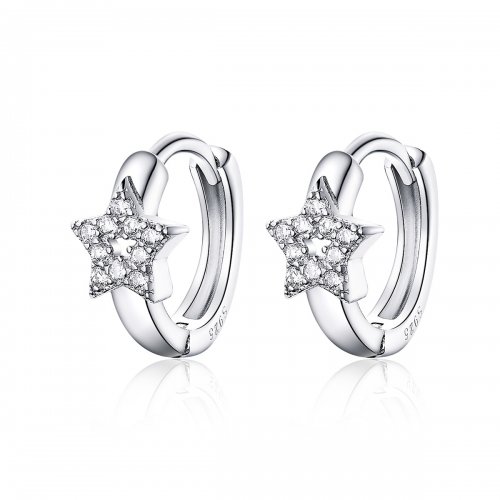 Pendientes de Aro Estilo Pandora Plateados con Luces Estrelladas - BSE172