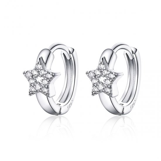 Pendientes de Aro Estilo Pandora Plateados con Luces Estrelladas - BSE172 - Haga click en la imagen para cerrar