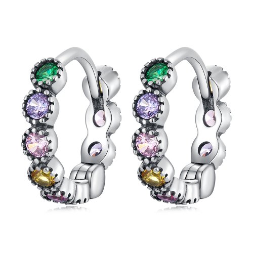 Aretes de Aro con Piedras de Colores Estilo Pandora - SCE1494