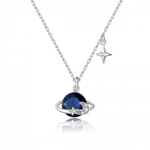 Collar con colgante de planeta plateado estilo Pandora - BSN166