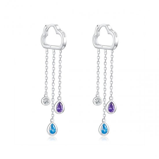 Pendientes colgantes de estilo Pandora plateados con nubes lluviosas - BSE220 - Haga click en la imagen para cerrar